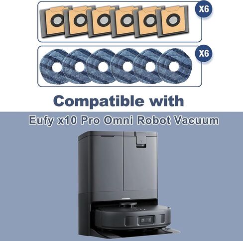 قطع غيار متوافقة مع مكنسة Eufy X10 Pro Omni Robot، 12 قطعة من الملحقات (6 وسادات ممسحة + 6 أكياس غبار) in Saudi Arabia