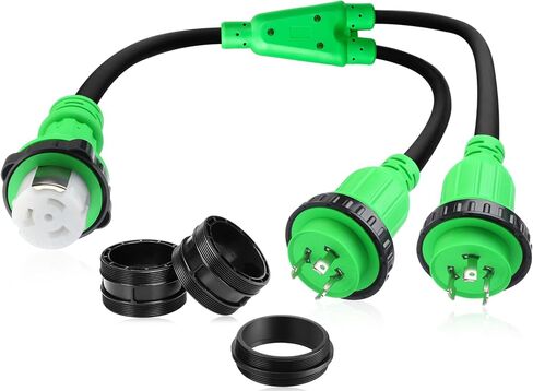 3ft Marine Shore محول الطاقة 2X L5-30P التوصيل 30A التوصيل إلى SS2-50R أنثى 50A موصل 125/250V، اثنان 30Amp ذكر إلى 50Amp أنثى Y قفل محول مع قفل حلقة وطوق in Saudi Arabia