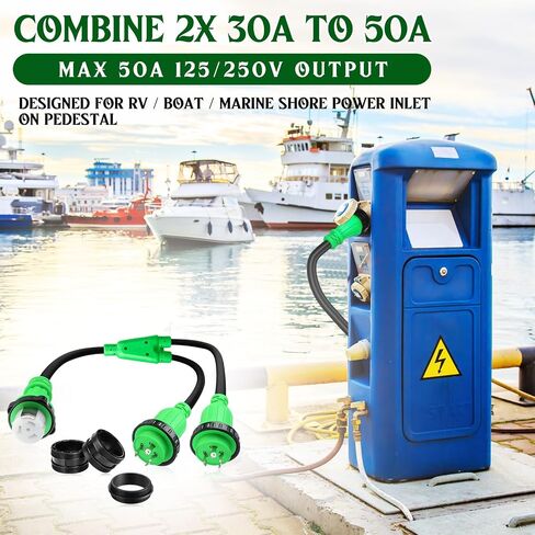 3ft Marine Shore محول الطاقة 2X L5-30P التوصيل 30A التوصيل إلى SS2-50R أنثى 50A موصل 125/250V، اثنان 30Amp ذكر إلى 50Amp أنثى Y قفل محول مع قفل حلقة وطوق in Saudi Arabia