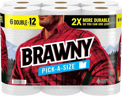 Brawny Pick-A-Size Paper Towels, 6 Double Rolls = 12 Regular Rolls, 2 Sheet Sizes (Half or Full), Strong Paper Towel For Everyday Use in Saudi Arabia