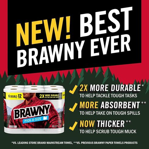 Brawny Pick-A-Size Paper Towels, 6 Double Rolls = 12 Regular Rolls, 2 Sheet Sizes (Half or Full), Strong Paper Towel For Everyday Use in Saudi Arabia