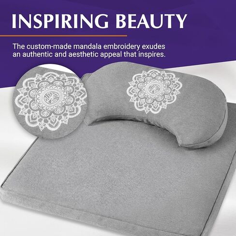 مجموعة وسائد تأمل مريحة - زافو ممتاز على شكل هلال + وسادة تأمل زابوتون للدعم - وسادة تأمل مناسبة للسفر مع قاعدة مقاومة للماء للاستخدام الداخلي والخارجي in Kuwait