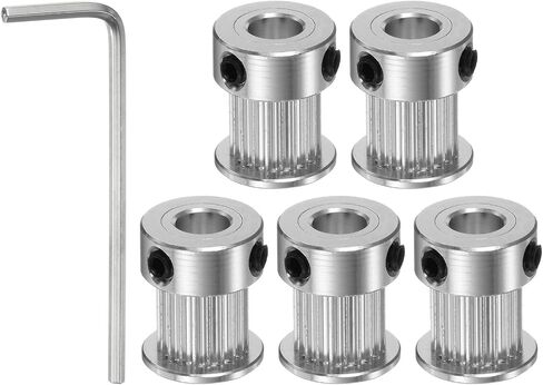5pcs 2GT Timing Pulley 20 Teeth 8mm Bore 16mm Dia. Aluminum Timing Belt Pulley with 2mm Hex Key Wrench for 10mm Width Belt 3D Printer CNC Machine Accessories, Silver Tone in Saudi Arabia