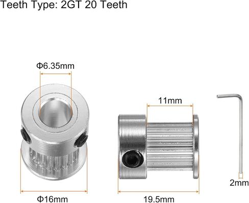 5pcs 2GT Timing Pulley 20 Teeth 8mm Bore 16mm Dia. Aluminum Timing Belt Pulley with 2mm Hex Key Wrench for 10mm Width Belt 3D Printer CNC Machine Accessories, Silver Tone in Saudi Arabia