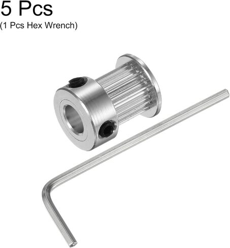 5pcs 2GT Timing Pulley 20 Teeth 8mm Bore 16mm Dia. Aluminum Timing Belt Pulley with 2mm Hex Key Wrench for 10mm Width Belt 3D Printer CNC Machine Accessories, Silver Tone in Saudi Arabia