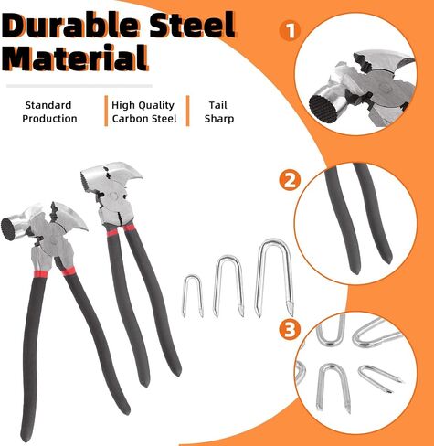 151Pcs 20mm 30mm 40mm Wire Fencing Staples and Fencing Pliers with Hammer Head, Fence Tools, Carbon Steel Wire Staples U Shaped Nails Fence Staple Nails U-Shaped Fasteners Nails U Staples in Saudi Arabia