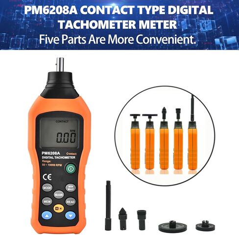 مقياس سرعة الدوران الرقمي للاتصال PM6208A قياس الاتصال سرعة تاش متر RPM مقياس سرعة المحرك فاحص البيانات عرض الضوء الخلفي 50-19999 دورة في الدقيقة in Kuwait