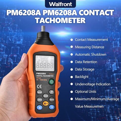 مقياس سرعة الدوران الرقمي للاتصال PM6208A قياس الاتصال سرعة تاش متر RPM مقياس سرعة المحرك فاحص البيانات عرض الضوء الخلفي 50-19999 دورة في الدقيقة in Kuwait