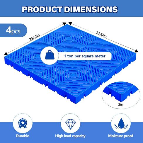 2 Pcs Plastic Pallets Splicable Breathable Grid Floor Ventilation Pallet Lightweight Waterproof HDPE Wear Resistant Storage Pad for Supermarket Garage Basement (23.62 x 11.81 x 1.18 Inch) in Saudi Arabia