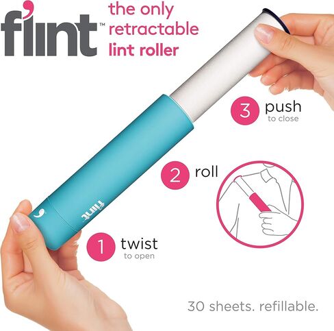 Flint Retractable Lint Roller, Refillable, 30 Sheets (Seafoam) in Saudi Arabia