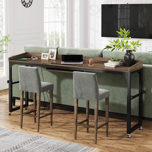 Adjustable Overbed Table with Wheels, Queen Size Mobile Over Bed Table with Tilt Stand and Outlets & USB Ports, Deep Grey in Saudi Arabia