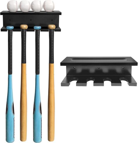 tp مضرب بيسبول رف جدار جبل مضرب بيسبول حامل، الخشب البيسبول مضرب البيسبول رفوف شماعات للجدار جبل، مضرب بيسبول عرض الرف يحمل 4 الخفافيش البيسبول البيسبول الخفافيش تخزين تنظيم-أسود in Kuwait