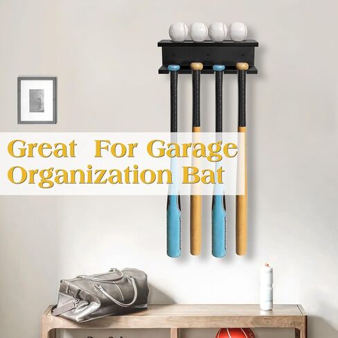 tp مضرب بيسبول رف جدار جبل مضرب بيسبول حامل، الخشب البيسبول مضرب البيسبول رفوف شماعات للجدار جبل، مضرب بيسبول عرض الرف يحمل 4 الخفافيش البيسبول البيسبول الخفافيش تخزين تنظيم-أسود in Kuwait