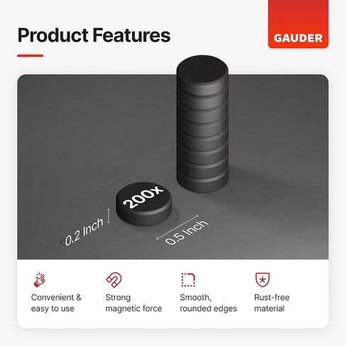 GAUDER Black Magnets for Crafts (0.5" x 0.2") | 100x Ceramic Industrial Magnets Strong | Ferrite Magnets for Fridges, Whiteboards and Notice Boards in Saudi Arabia