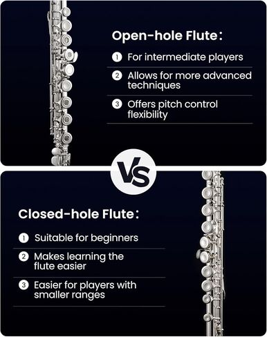 Fesley C Flutes Closed Hole, 16 Keys Flute Instrument, Student Flute for Beginners Kids, Beginner Flute with Cleaning Kit, Case, Stand, Joint Grease, Tuning Rod, Gloves, Nickel in Saudi Arabia