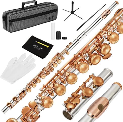 Fesley C Flutes Closed Hole, 16 Keys Flute Instrument, Student Flute for Beginners Kids, Beginner Flute with Cleaning Kit, Case, Stand, Joint Grease, Tuning Rod, Gloves, Nickel in Saudi Arabia
