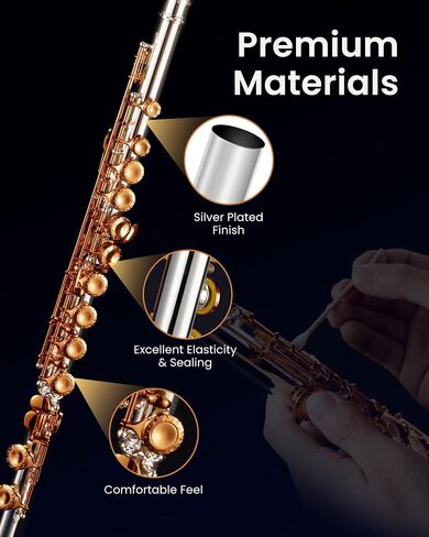 Fesley C Flutes Closed Hole, 16 Keys Flute Instrument, Student Flute for Beginners Kids, Beginner Flute with Cleaning Kit, Case, Stand, Joint Grease, Tuning Rod, Gloves, Nickel in Saudi Arabia
