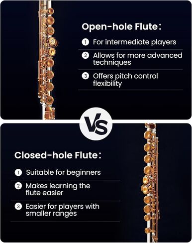 Fesley C Flutes Closed Hole, 16 Keys Flute Instrument, Student Flute for Beginners Kids, Beginner Flute with Cleaning Kit, Case, Stand, Joint Grease, Tuning Rod, Gloves, Nickel in Saudi Arabia