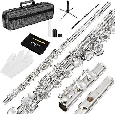 Fesley C Flutes Closed Hole, 16 Keys Flute Instrument, Student Flute for Beginners Kids, Beginner Flute with Cleaning Kit, Case, Stand, Joint Grease, Tuning Rod, Gloves, Nickel in Saudi Arabia