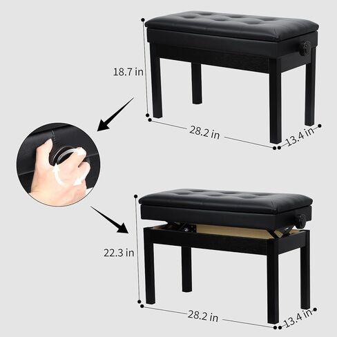 مقعد بيانو مزدوج/ثنائي قابل للتعديل، كرسي بيانو من الخشب الصلب، مقعد بيانو مقاوم للماء مع مساحة تخزين لكتب الموسيقى ووسادة جلدية، مقعد بيانو عالي التحمل للوحة المفاتيح البيانو in Kuwait