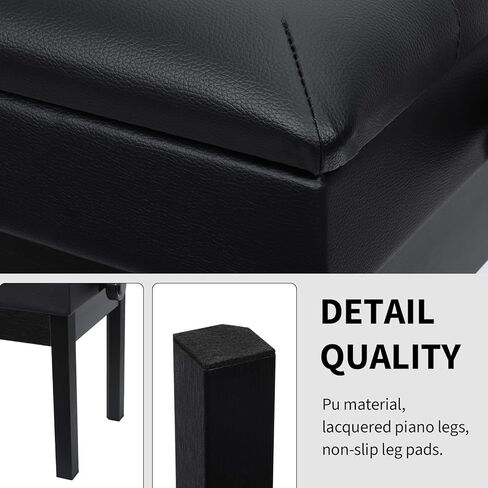 مقعد بيانو مزدوج/ثنائي قابل للتعديل، كرسي بيانو من الخشب الصلب، مقعد بيانو مقاوم للماء مع مساحة تخزين لكتب الموسيقى ووسادة جلدية، مقعد بيانو عالي التحمل للوحة المفاتيح البيانو in Kuwait