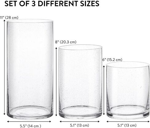 حامل شموع زجاجي من ELIXIR GLASSWARE - حوامل شموع كبيرة على شكل فقاعة إعصار منفوخة يدويًا - مثالية للقطعة المركزية أو المزهرية - أعاصير شفافة للشموع الطويلة - مجموعة من 3 قطع in Saudi Arabia
