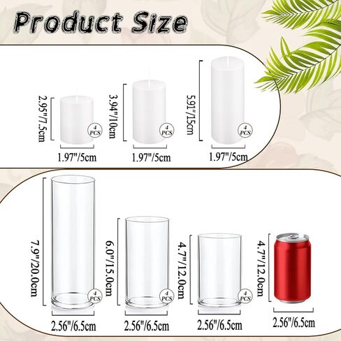 UDU Set of 3 Pillar Candles and 3 Hurricane Candle Holders, Pillar Candle Holder for Pillar Candles, Clear Cylinder Vases for Centerpieces Wedding Table Party Home Decor(2.6" X 4.7", 5.9", 7.9") in Saudi Arabia