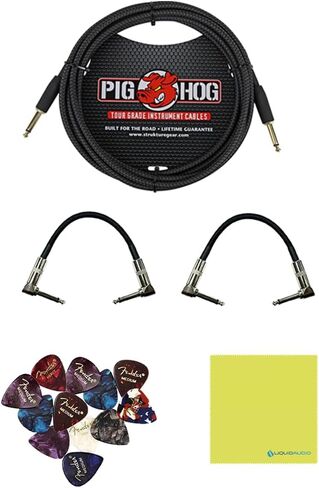 Boss SD-1W SUPER OverDrive Pedal Bundle w/ 2-Pack Strukture S6P48 Woven Right Angle Patch Cable, Pig Hog PCH10BK "Black Woven" Instrument Cable, 12-Pack Guitar Pick and Liquid Audio Polishing Cloth in Saudi Arabia
