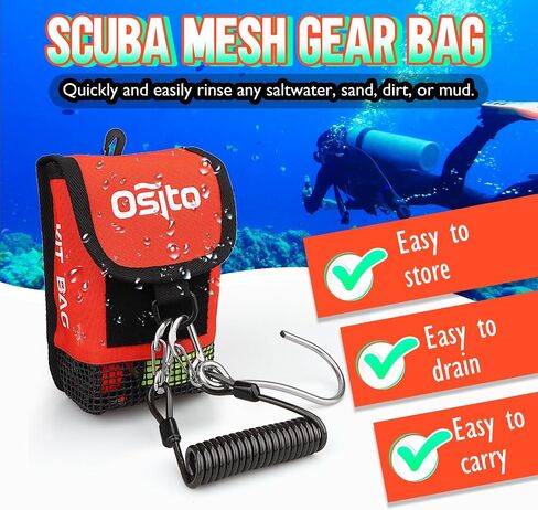 Scuba Mesh Gear Bag, Small Diving Gear Mesh Dry Pocket Carry Pouch With Swivel Clip, Hook & Loop Tape And D-Ring For Storing Safety Surface Marker Buoy, Finger Reel, Bolt Snap, Accessories in Kuwait