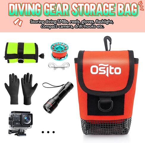 Scuba Mesh Gear Bag, Small Diving Gear Mesh Dry Pocket Carry Pouch With Swivel Clip, Hook & Loop Tape And D-Ring For Storing Safety Surface Marker Buoy, Finger Reel, Bolt Snap, Accessories in Kuwait
