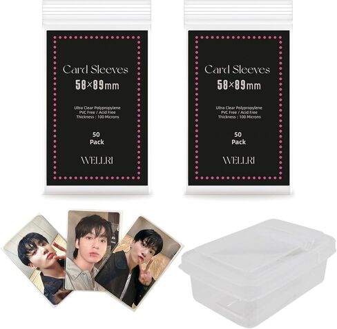 100 Pcs Photocard Sleeves with Storage Case Kpop Photocard Holder 58 x 89mm Standard Idol Album Photo Card Clear Sleeves Trading Card Protector (100 PCS & 1 Box) in Saudi Arabia