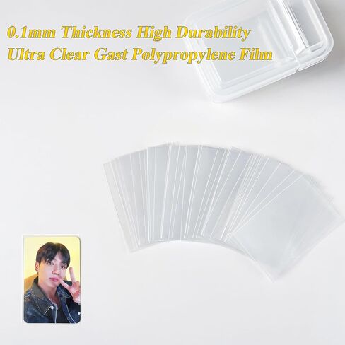 100 Pcs Photocard Sleeves with Storage Case Kpop Photocard Holder 58 x 89mm Standard Idol Album Photo Card Clear Sleeves Trading Card Protector (100 PCS & 1 Box) in Saudi Arabia