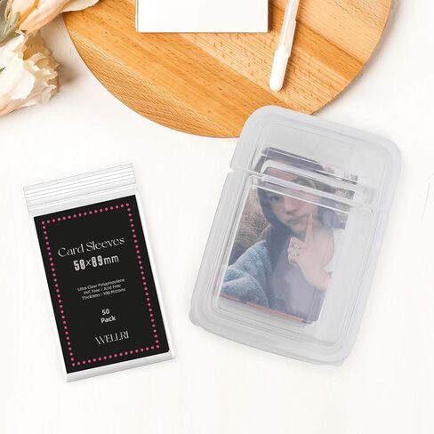 100 Pcs Photocard Sleeves with Storage Case Kpop Photocard Holder 58 x 89mm Standard Idol Album Photo Card Clear Sleeves Trading Card Protector (100 PCS & 1 Box) in Saudi Arabia