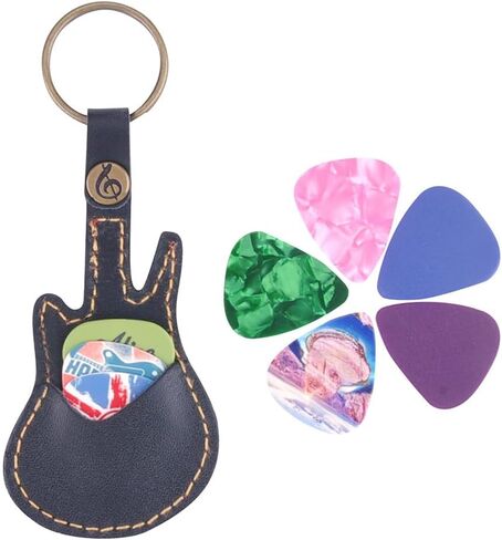 Leather Guitar Picks Case Guitar Pick Holders with Keyring Guitar Plectrums Bag for Guitar Pick Bag with 5Pcs Plectrums Gift,Black in Saudi Arabia