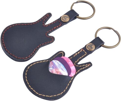 Leather Guitar Picks Case Guitar Pick Holders with Keyring Guitar Plectrums Bag for Guitar Pick Bag with 5Pcs Plectrums Gift,Black in Saudi Arabia