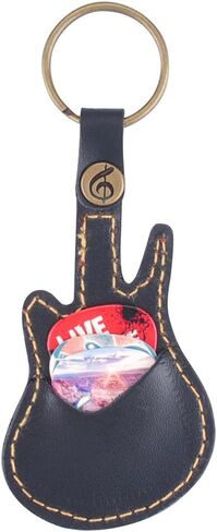 Leather Guitar Picks Case Guitar Pick Holders with Keyring Guitar Plectrums Bag for Guitar Pick Bag with 5Pcs Plectrums Gift,Black in Saudi Arabia