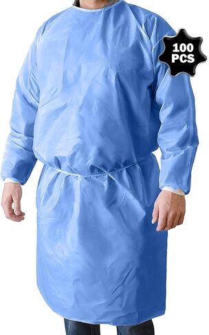 Primacare IG-1702CS Pack of 100 Disposable Isolation Gown, Non-Woven, Universal Size with Knitted Cuff in Saudi Arabia