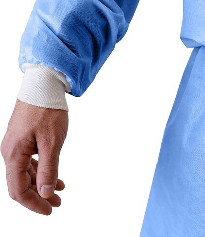 Primacare IG-1702CS Pack of 100 Disposable Isolation Gown, Non-Woven, Universal Size with Knitted Cuff in Saudi Arabia