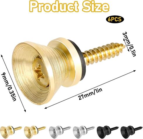 6 Sets Guitar Strap Buttons, Guitar Strap Button Set Guitar Strap Locks Metal Guitar Strap Locks Metal Strap Buttons End Pins With Mounting Screws For Guitar, Bass, Ukulele (Gold, Silver, Black) in Saudi Arabia