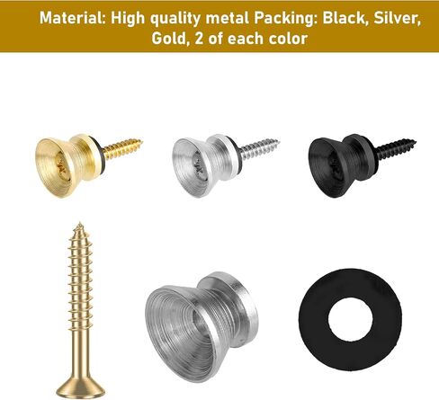 6 Sets Guitar Strap Buttons, Guitar Strap Button Set Guitar Strap Locks Metal Guitar Strap Locks Metal Strap Buttons End Pins With Mounting Screws For Guitar, Bass, Ukulele (Gold, Silver, Black) in Saudi Arabia