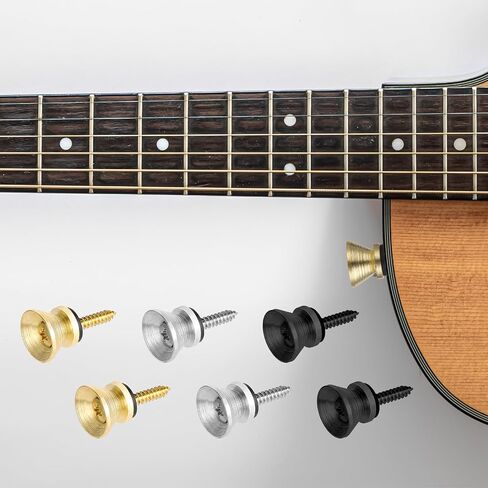 6 Sets Guitar Strap Buttons, Guitar Strap Button Set Guitar Strap Locks Metal Guitar Strap Locks Metal Strap Buttons End Pins With Mounting Screws For Guitar, Bass, Ukulele (Gold, Silver, Black) in Saudi Arabia