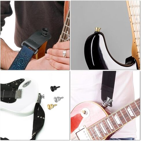 6 Sets Guitar Strap Buttons, Guitar Strap Button Set Guitar Strap Locks Metal Guitar Strap Locks Metal Strap Buttons End Pins With Mounting Screws For Guitar, Bass, Ukulele (Gold, Silver, Black) in Saudi Arabia