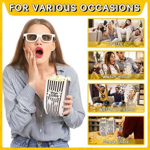Popcorn Boxes, DECYOOL 30 Movie Night Popcorn Paper Buckets 7.88 Inches Tall Large & Holds 46Oz Capacity Popcorn Bags Individual Servings for Home,Carnival Party, Supplies in Kuwait