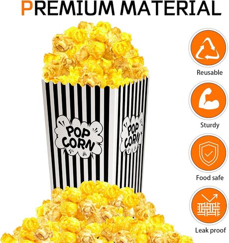Popcorn Boxes, DECYOOL 30 Movie Night Popcorn Paper Buckets 7.88 Inches Tall Large & Holds 46Oz Capacity Popcorn Bags Individual Servings for Home,Carnival Party, Supplies in Kuwait