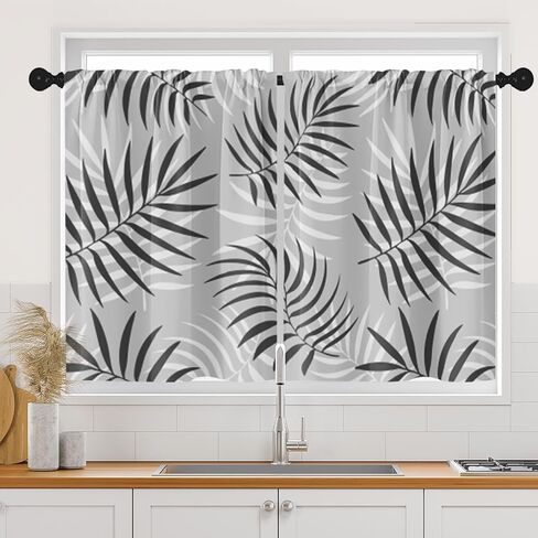 Leaves Tropical Kitchen Curtains, Palm Leaf Painting Plant Short Window Curtains Set of 2, Window Treatment Tier Curtains for Kitchen Over Sink Dining Room Decor (26x36 Inch) in Saudi Arabia