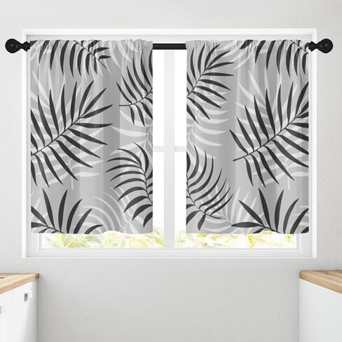 Leaves Tropical Kitchen Curtains, Palm Leaf Painting Plant Short Window Curtains Set of 2, Window Treatment Tier Curtains for Kitchen Over Sink Dining Room Decor (26x36 Inch) in Saudi Arabia