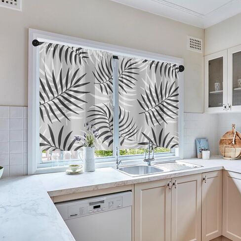 Leaves Tropical Kitchen Curtains, Palm Leaf Painting Plant Short Window Curtains Set of 2, Window Treatment Tier Curtains for Kitchen Over Sink Dining Room Decor (26x36 Inch) in Saudi Arabia