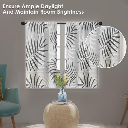 Leaves Tropical Kitchen Curtains, Palm Leaf Painting Plant Short Window Curtains Set of 2, Window Treatment Tier Curtains for Kitchen Over Sink Dining Room Decor (26x36 Inch) in Saudi Arabia