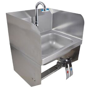 BK Resources Stainless Steel Wall Mount Commercial Hand Sink With Faucet, 14" x 10" x 5" Bowl Size, Knee Valve, Side Splash Guards, Heavy Duty Commercial Food Service, NSF