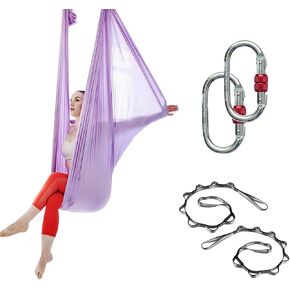 Active Silk Aerial Yoga Hammock 5.5 yards Premium Aerial Silk Fabric Yoga Swing for Antigravity Yoga Inversion Include Daisy Chain Carabiner and Pose Guide